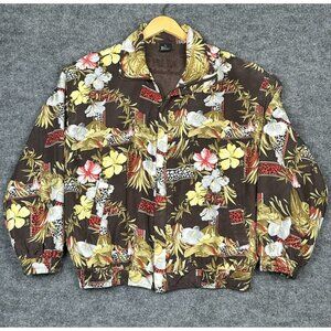 Fuda International Jacket Women's L Hibiscus Tropical 100% Silk Vintage Full Zip